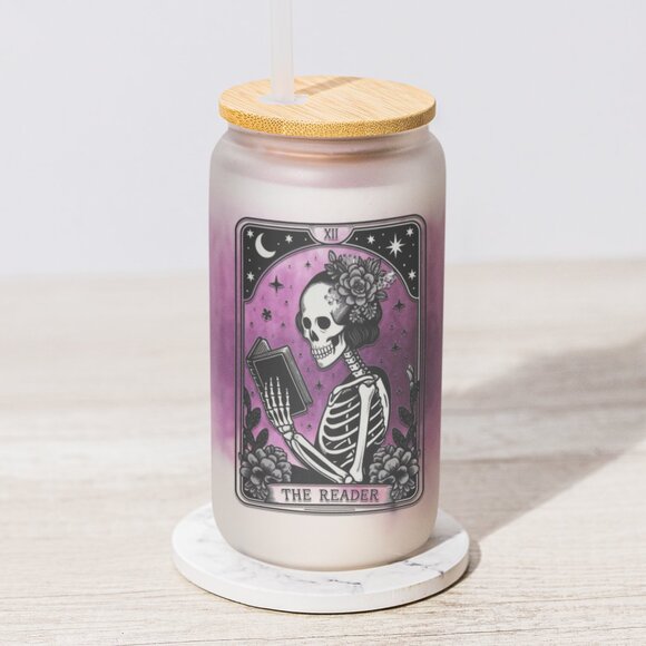 The Reader, Tarot Card Tumbler, Gothic, Skeleton Iced Coffee Cup, Witchy, Pagan - Picture 4 of 7